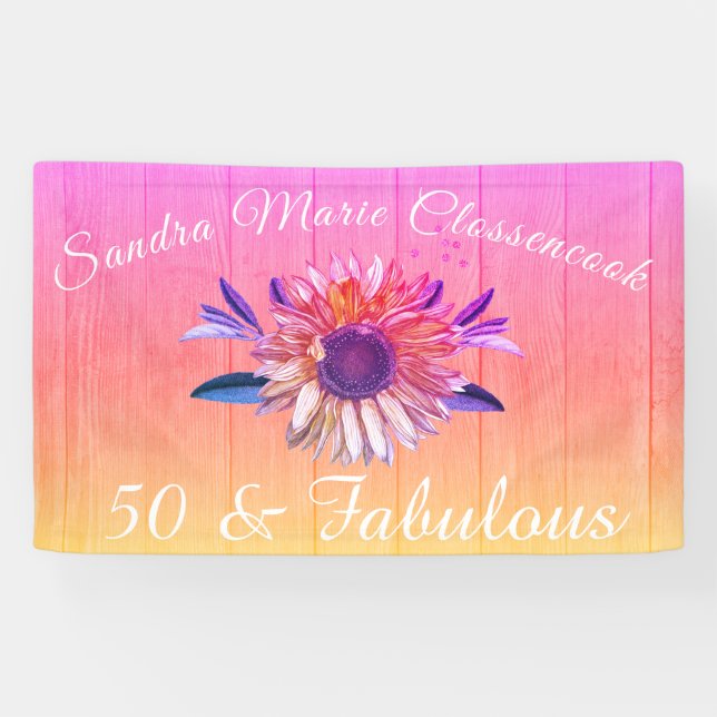 Rustikal 50 und vornehm | Sonnenblume Regenbogen Banner (Horizontal)