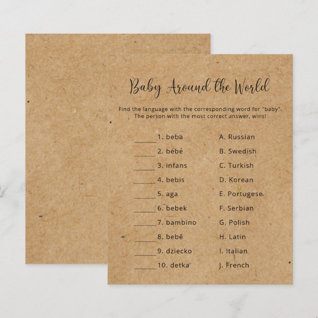 Rustikal - Baby auf der ganzen Welt - Baby Shower  (Vorne/Hinten)