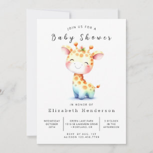 Rustikal bearbeitbare Giraffe Babydusche Einladung
