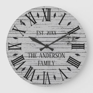 Rustikal bedrückte Holzfamilie Name römische Zahl Große Wanduhr