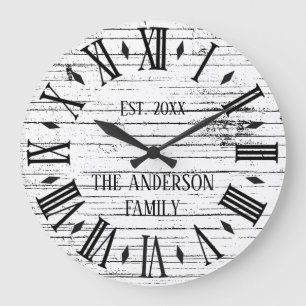 Rustikal bedrückte Holzfamilie Name römische Zahl Große Wanduhr