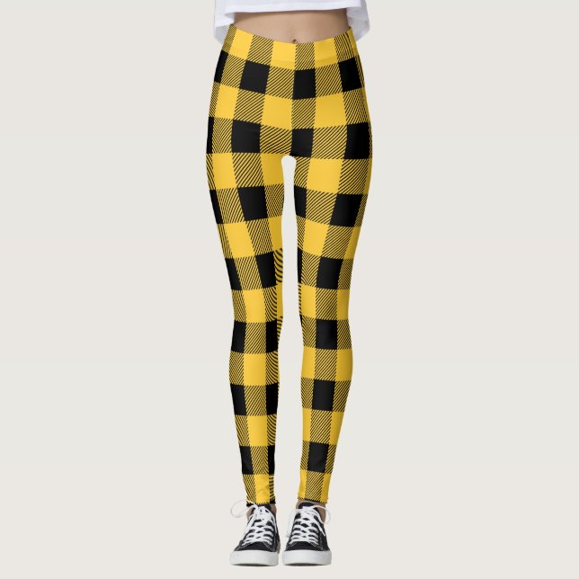 Rustikal Black & Yellow Buffalo Kariert Moderne Leggings (Vorderseite)