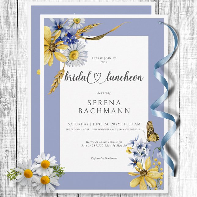 Rustikal Blau & Gelb Wildblumen Bridal Brunch Einladung (Rustic Blue & Yellow Wildflowers Bridal Brunch Invitation)