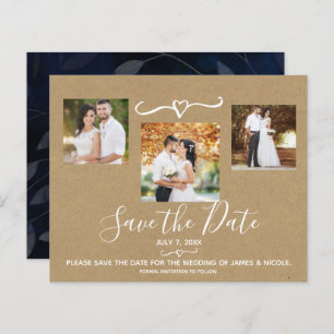 Rustikal blaue Blätter Hochzeit Foto Save the Date