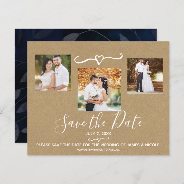Rustikal blaue Blätter Hochzeit Foto Save the Date (Vorne/Hinten)