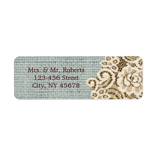 Rustikal-blaue Burlap-beige-Spitzen-Hochzeit (Vorne)