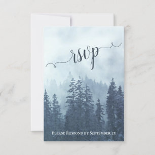 Rustikal Blaue Pine Trees Bergwald Hochzeit RSVP Karte