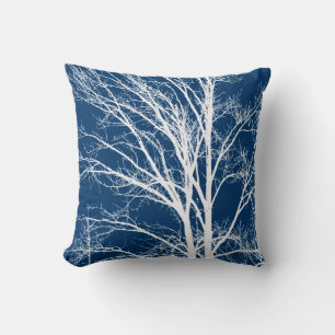 Rustikal blaue, weiße Baumzweige Kissen