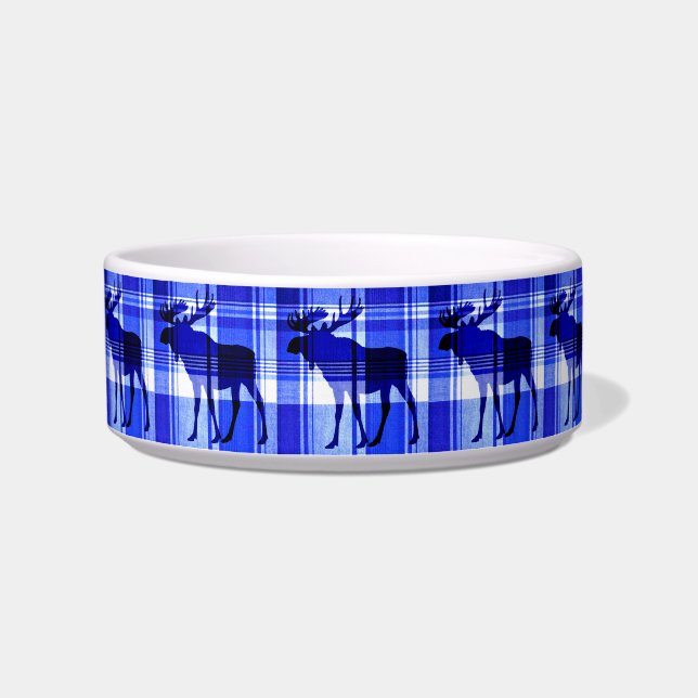 Rustikal-blaues kariert-Elchentier Napf (Links)