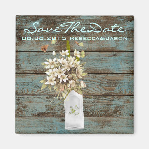 rustikal-blaues Scheunenholz Wildblume Hochzeit Magnet