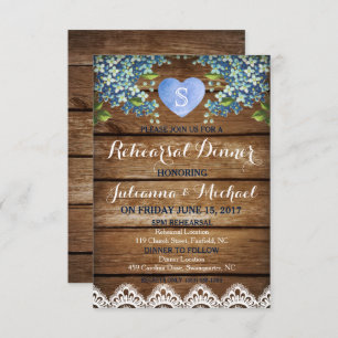 Rustikal Blue Hydrangea & Lace Probe Dinner Card Einladung