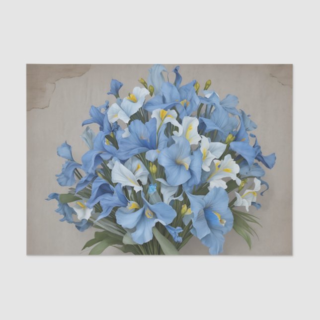 Rustikal Blue Iris Bouquet Seidenpapier (Vorderseite)