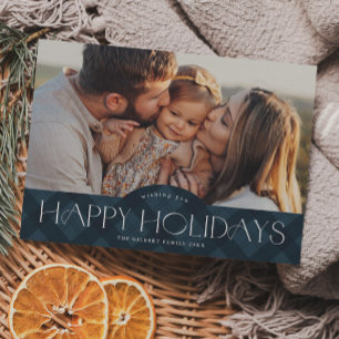 Rustikal Blue Kariert Budget Foto Holiday Card