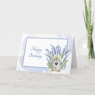 Rustikal Blue Lavender Birdhouse Floral Geburtstag Karte