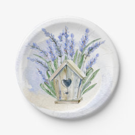 Rustikal Blue Lavender Birdhouse Floral Pappteller