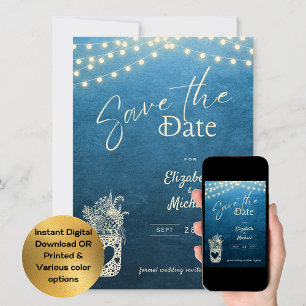 Rustikal Blue Mason Jar Save the Date Digital Prin Einladung