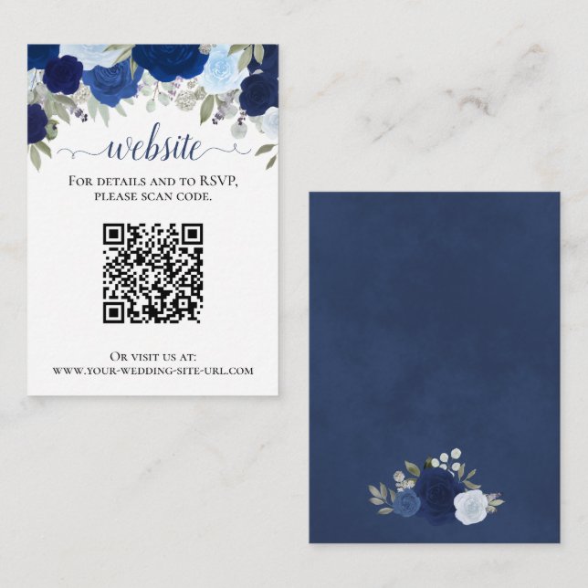 Rustikal Blue Rose Hochzeitsstiftung QR Code Begleitkarte (Vorne/Hinten)