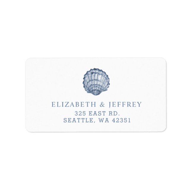 Rustikal Blue Seashells Marine Ocean Beach Hochzei Adressaufkleber (Vorne)