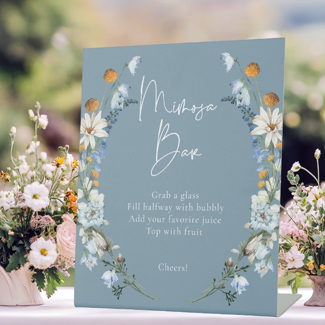 Rustikal Blue Wildblumen & Daisis Dusche Mimosa Sockelschild (Von Creator hochgeladen)