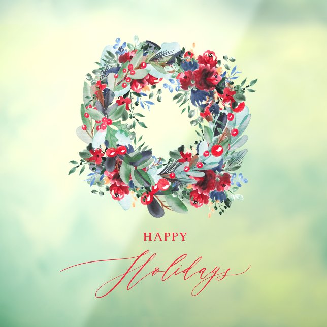 Rustikal blumenroter Weihnachtskranz glücklicher U Fensteraufkleber (Blatt 3)