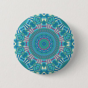 Rustikal Bohemisch Geometric Mandala Blue Lila Button