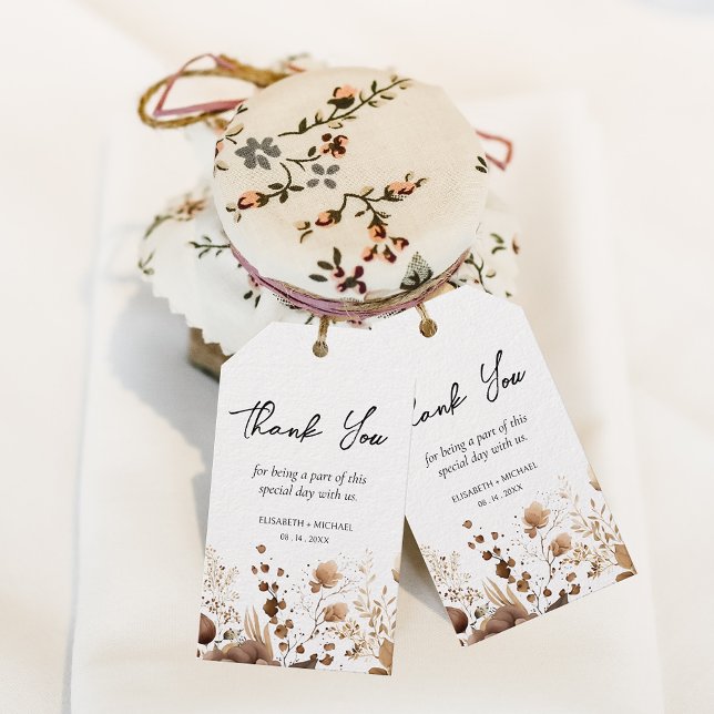 Rustikal Bohemisch Terracotta Floral Vielen Dank Geschenkanhänger (Enhance your rustic wedding gifts with charming thank you tags, adding an elegant finishing touch.)