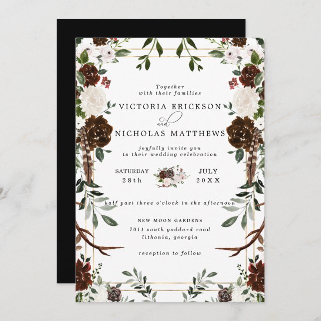 Rustikal | Boho Botanical Wedding Einladung (Vorne/Hinten)