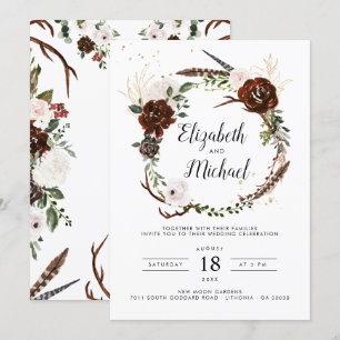 Rustikal   Boho Botanical Wedding Einladung