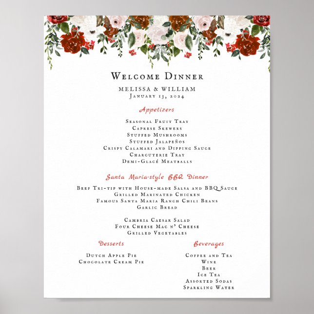 Rustikal | Boho Botanical Wedding Menu Poster (Vorne)