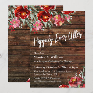 Rustikal Boho Burgunderrot Blumen Happily Ever Aft Einladung