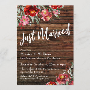 Rustikal Boho Burgundy Red Floral Just Married Einladung