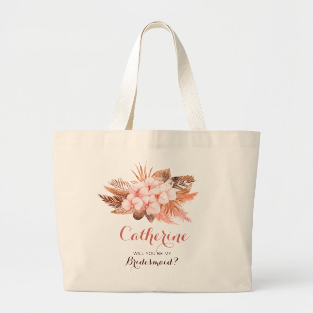 Rustikal Boho Pampas Grass werden Sie meine Brautj Jumbo Stoffbeutel (Vorne)