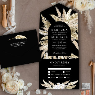 Rustikal Boho Pampasgras Schwarzes Tor Hochzeit All In One Einladung