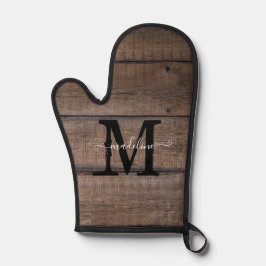 Rustikal-braun-Monogramm-Skriptname Personalisiert Ofenhandschuh