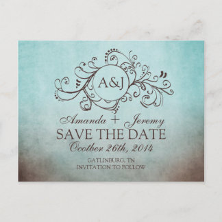 Rustikal braun und Aquamarin Save the Date Bohemis Ankündigungspostkarte