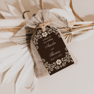 Rustikal-braune-beige Blumenhochzeit Geschenkanhänger