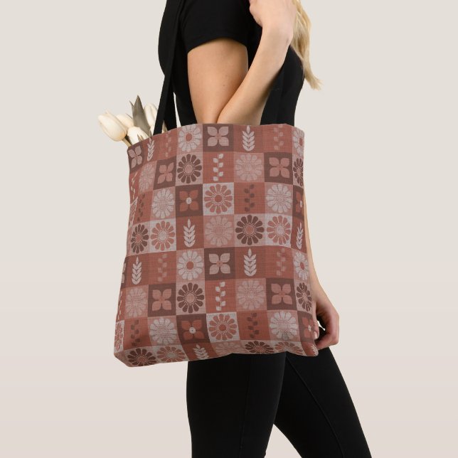 Rustikal-braune Burlap-Blume Blätter Tote Bag (Von Nahem)