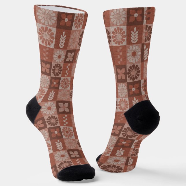Rustikal braune Burlap-Blume Verlasst Muster-Socke Socken (Gewinkelt)