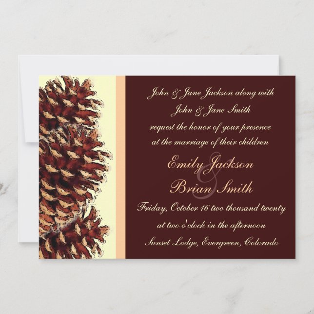 Rustikal-braune Pfirsichkiefer Hochzeit lädt ein Einladung (Vorderseite)