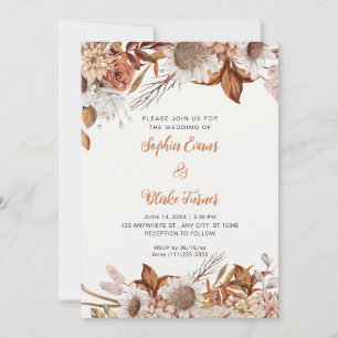Rustikal-braune weiße Blume Boho Off White Wedding Einladung