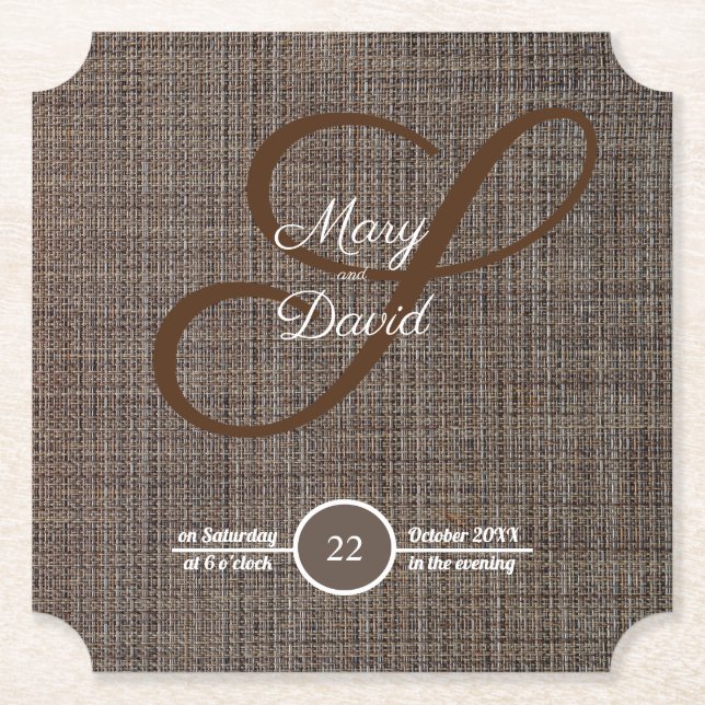 Rustikal-brauner Hintergrund Hochzeitspapier-Unter Untersetzer (Vorderseite)