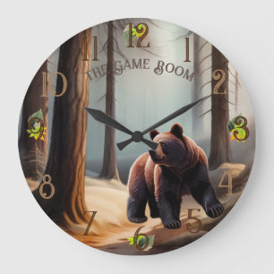 Rustikal Brauner Wasserfarbe Grosser Bär Große Wanduhr