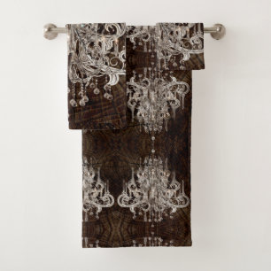 Rustikal Brown Barnood Country Crystier Badhandtuch Set