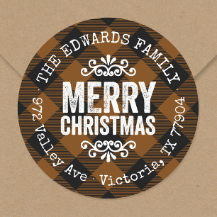 Rustikal Brown Buffalo Karo Rücksendeadresse Runder Aufkleber