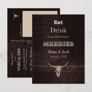 Rustikal Brown Eat Drink Verheiratet Bull Skull Ankündigungspostkarte