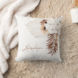 Rustikal Brown Pampas Grass White Orchio Monogramm Kissen