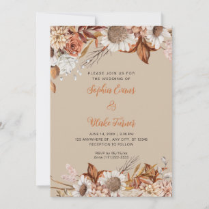 Rustikal Brown White Blume Boho Vanilla Wedding Einladung