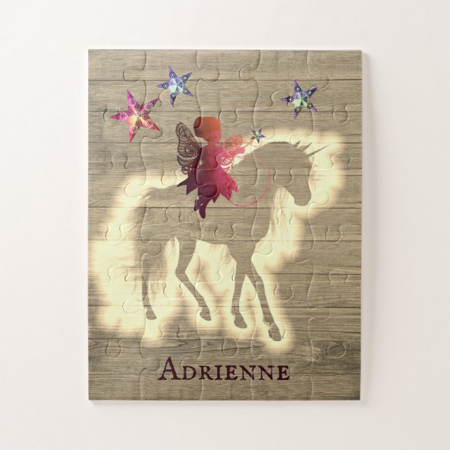 Rustikal Chic Fairy Reiten Einhorn Personalisiert Puzzle (Vertikal)
