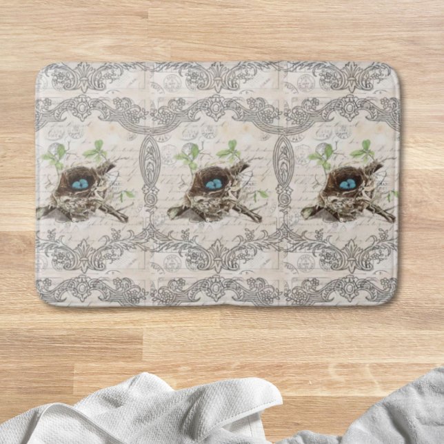 rustikal-chic-französisches botanisches Vogelnest Badematte (rustic chic french country botanical bird nest bath mat)