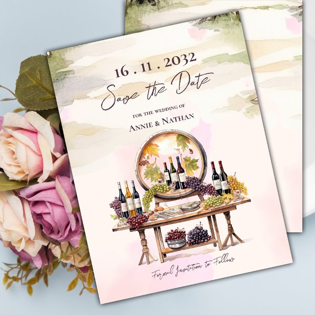Rustikal Chic Grapevine Inspirierte Weinkellerei H Ankündigungspostkarte (Rustic Chic Grapevine-Inspired Winery Wedding Announcement Postcard)